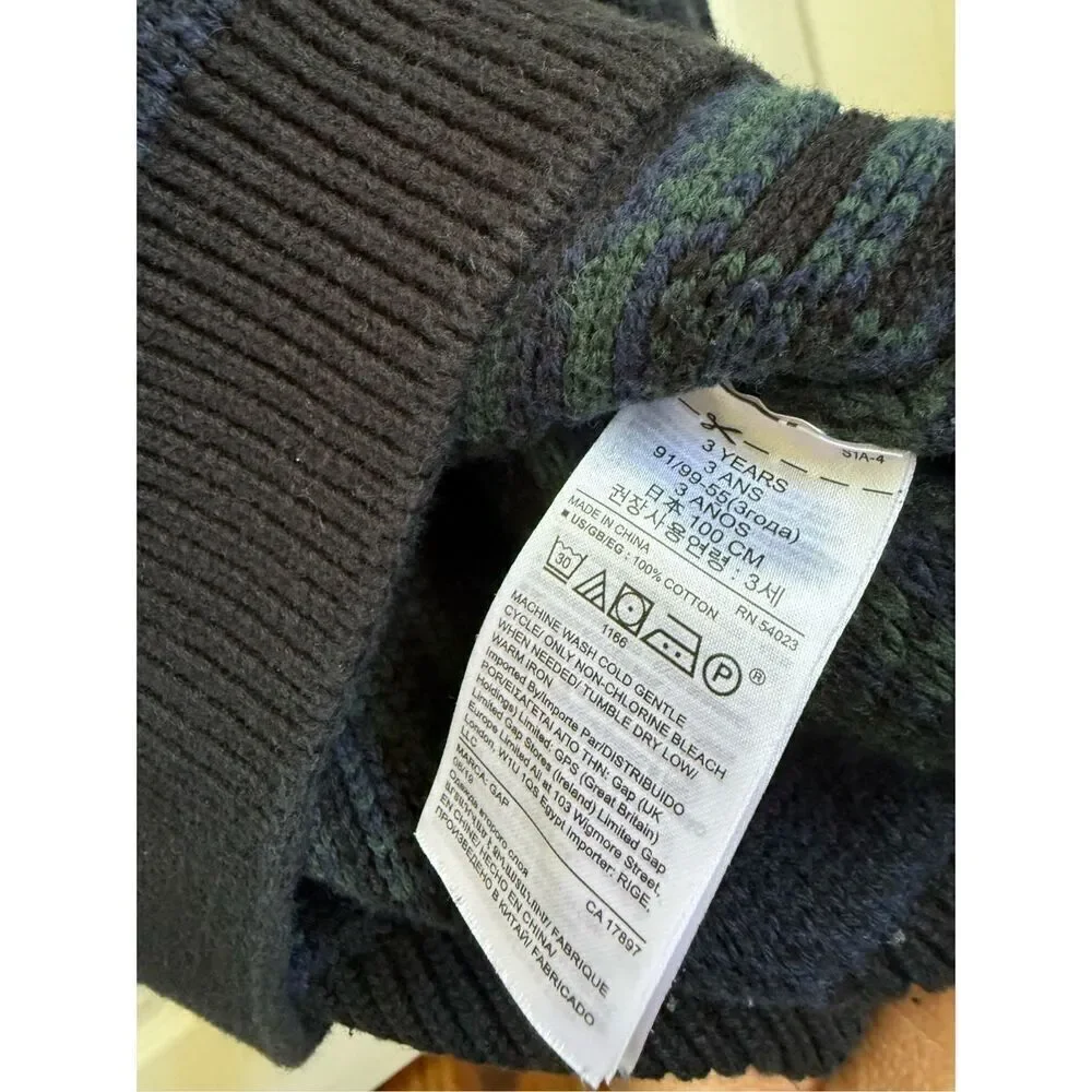 GAP 3T Boys Plaid Shawl Collar Sweater